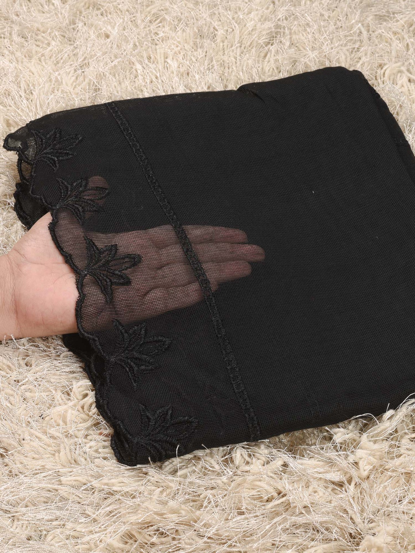 Khaddi Net Embroidered  Dupatta (Black 003)