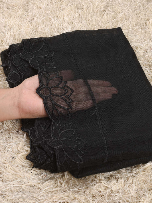 Khaddi Net Embroidered  Dupatta (Black 001)