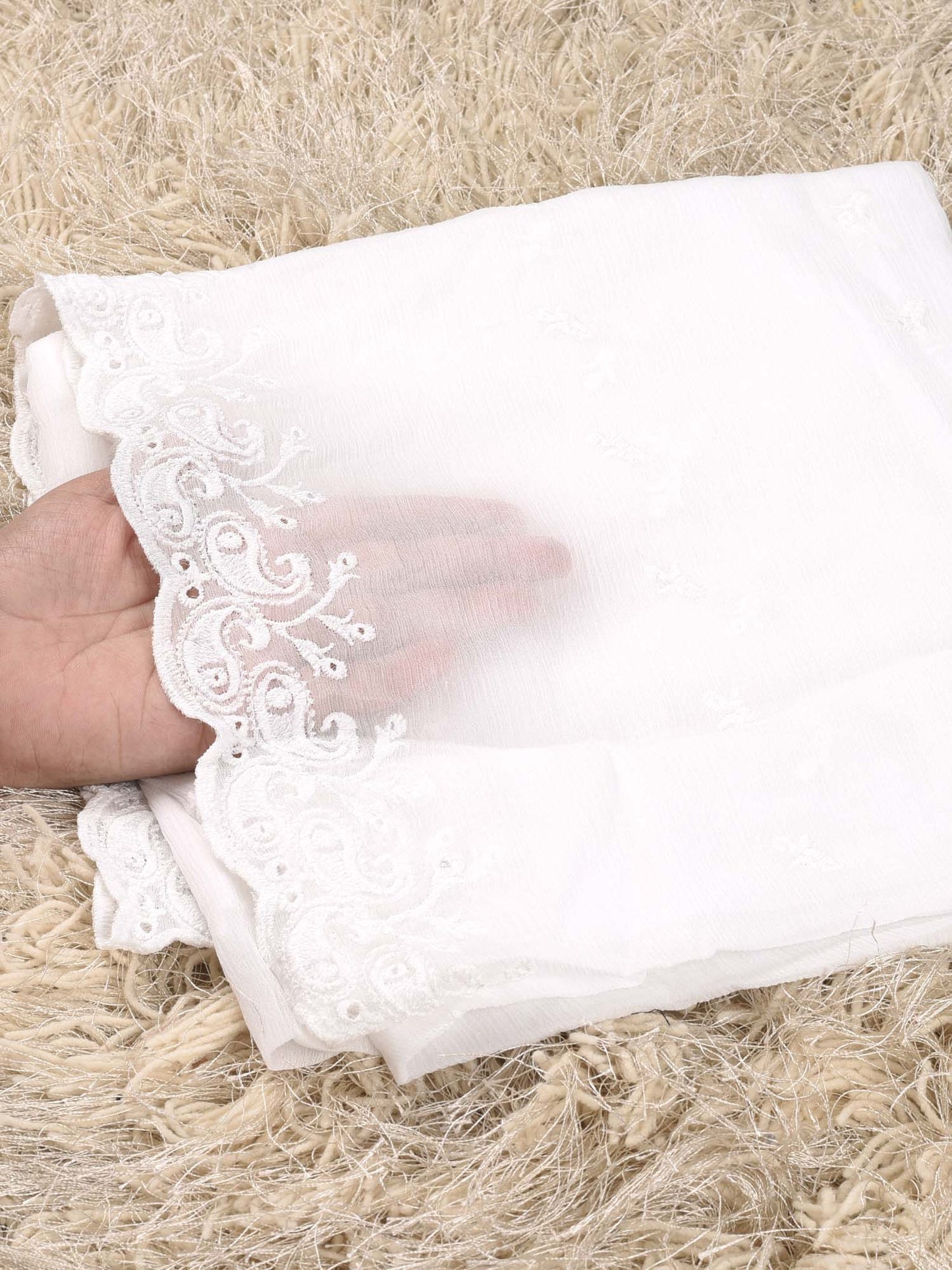 Chiffion Embroidered  Dupatta (White 001)