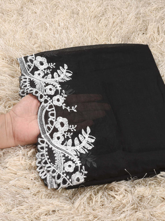 Pure lawn Cutwork Dupatta (Black&White 001)