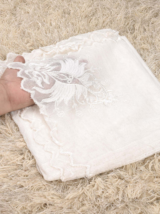 Khaddi Net Embroidered Dupatta (Off White 001)
