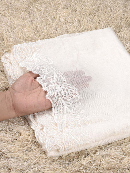 Khaddi Net Embroidered  Dupatta (White 006)
