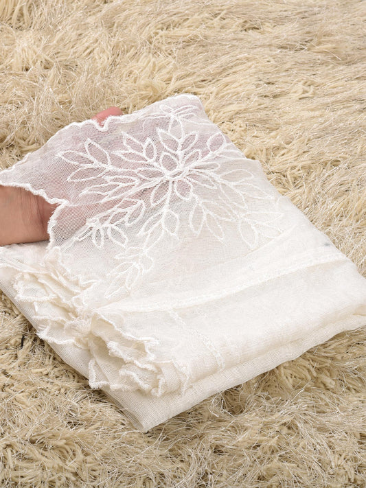 Khaddi Net Embroidered  Dupatta (Off White 007)