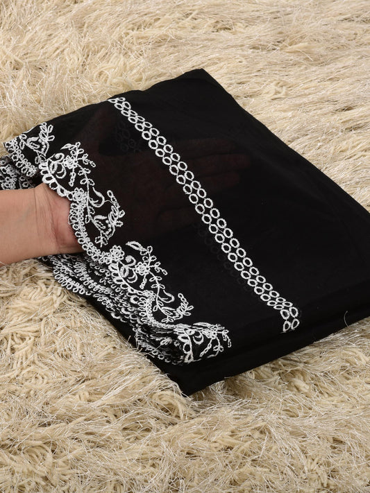 Pure lawn Cutwork Dupatta (Black&White 007)