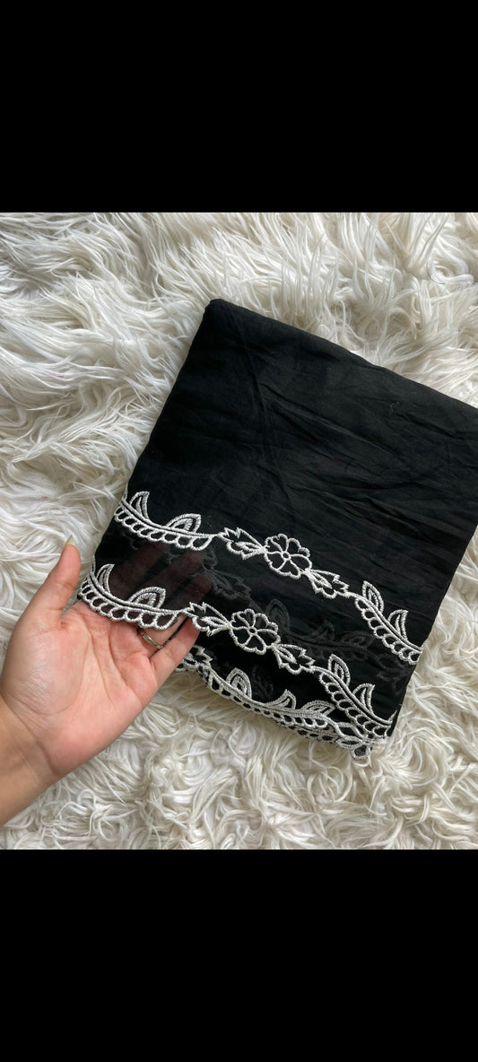 Pure lawn Cutwork Dupatta (Black&White 004)
