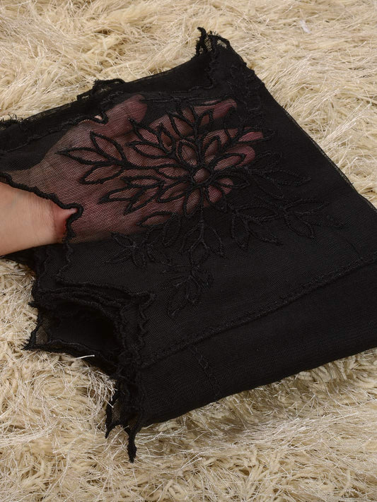 Khaddi Net Embroidered  Dupatta (Black 005)
