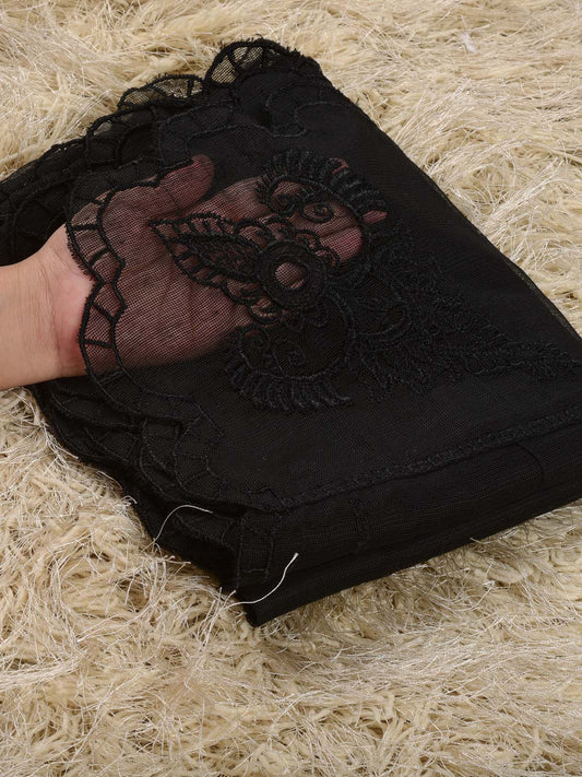 Khaddi Net Embroidered  Dupatta (Black 006)