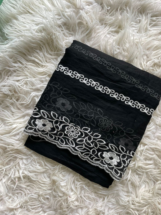Pure lawn Cutwork Dupatta (Black&White 005)