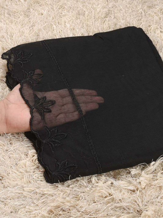 Khaddi Net Embroidered  Dupatta (Black 002)