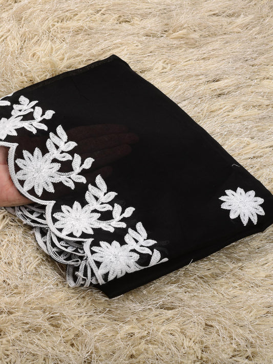 Pure lawn Cutwork Dupatta (Black&White 008)