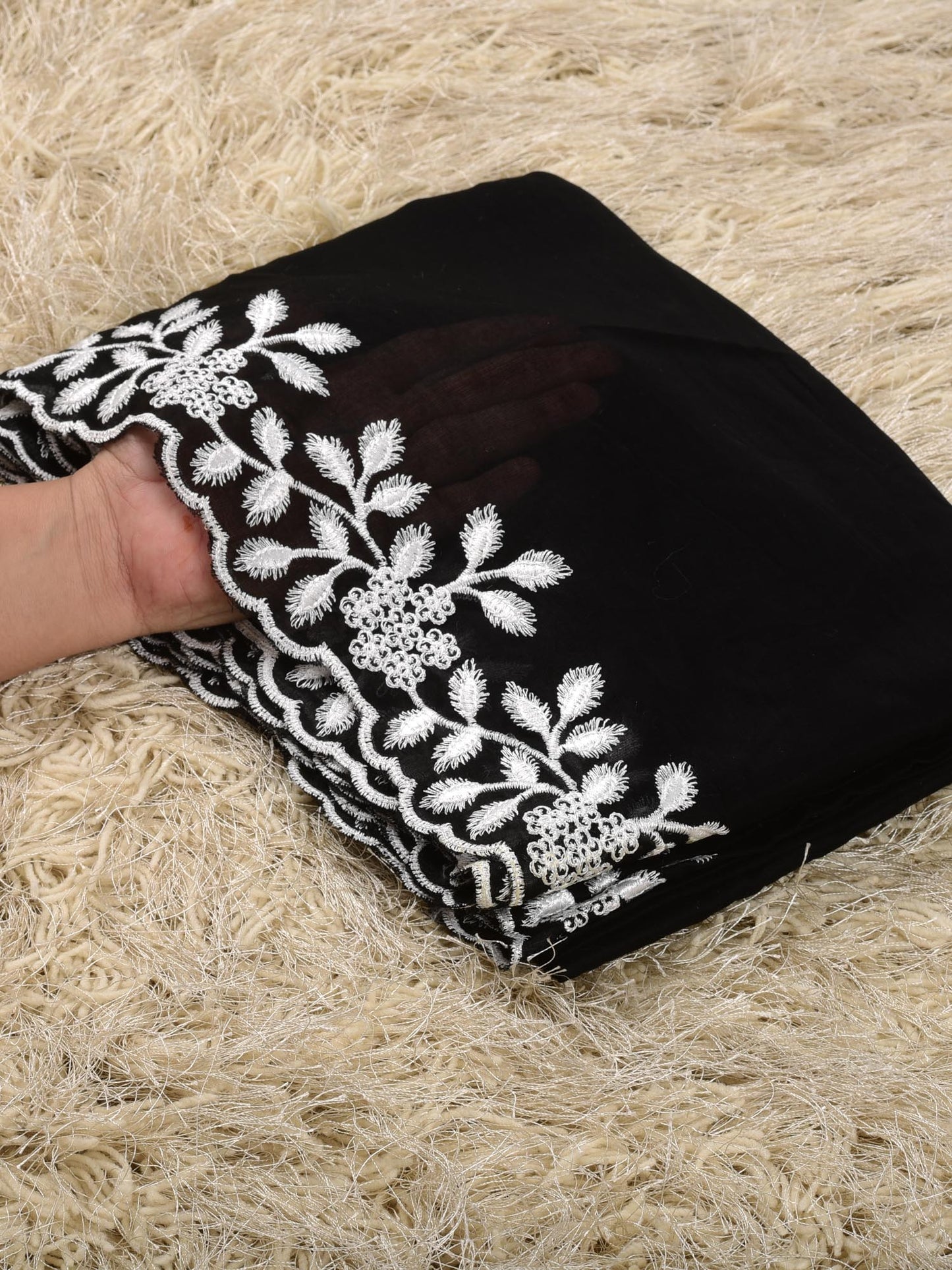 Pure lawn Cutwork Dupatta (Black&White 006)